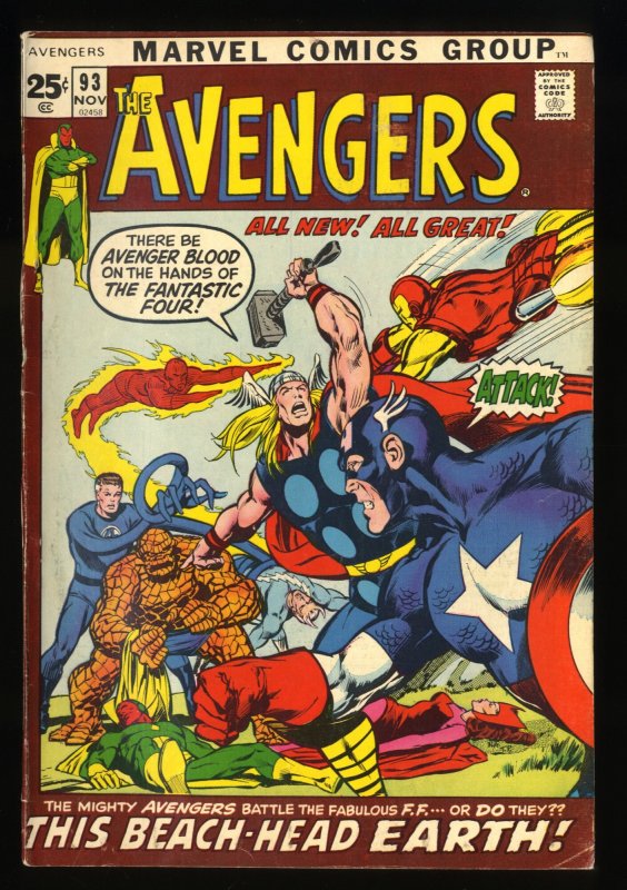 Avengers #93 VG/FN 5.0 Neal Adams Cover and Art Kree-Skrull War!