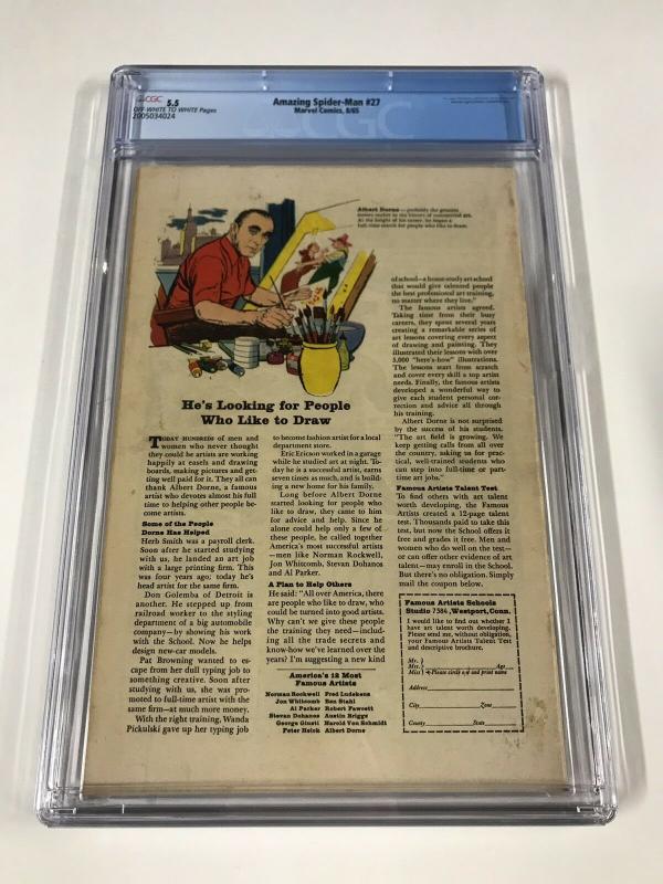 Amazing Spider-man 27 Cgc 5.5 Ow/w Pages Early Green Goblin Marvel Silver Age