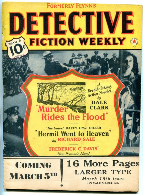 Detective Fiction Weekly Pulp March 8 1941- Murder Rides the Flood Dale Clark