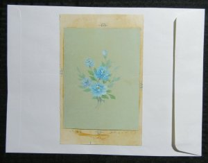 HAPPY BIRTHDAY Painted Light Blue Flowers 5x8 Greeting Card Art #B5225