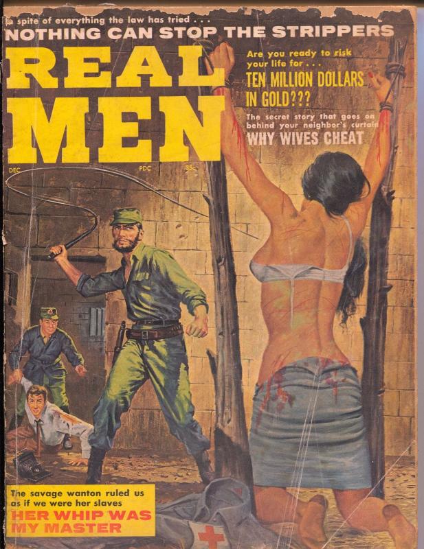 Real Men 12/1961-Stanley Pubs-brutal cover-bloody bound babe-spicy pulp-G