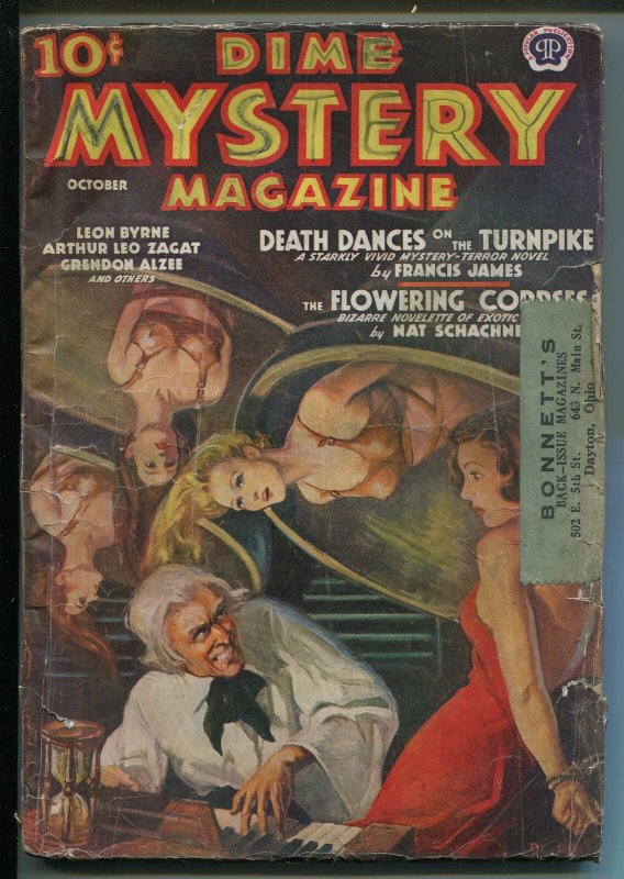 DIME MYSTERY 10/1938-BOUND BABES-SPICY INTERIOR ART-PULP HORROR-good minus