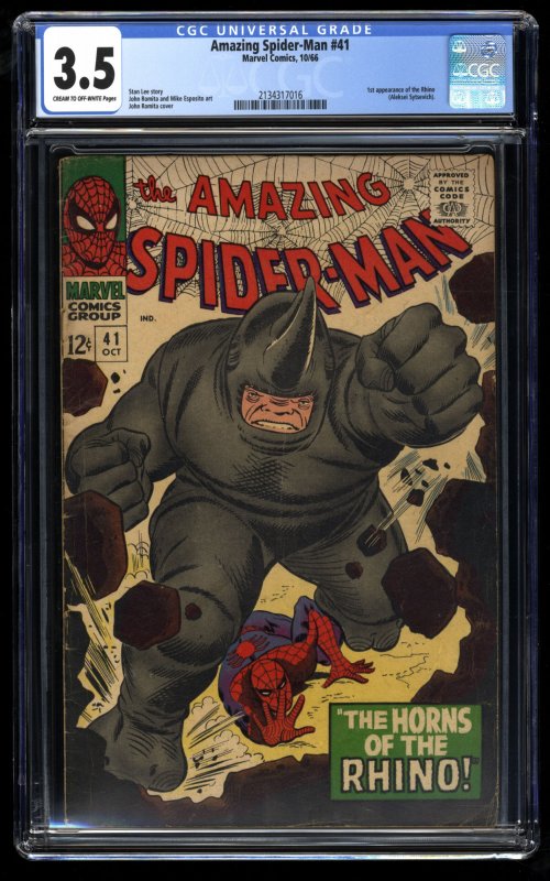 Amazing Spider-Man #41 CGC VG- 3.5 Cream To Off White 1st Rhino!