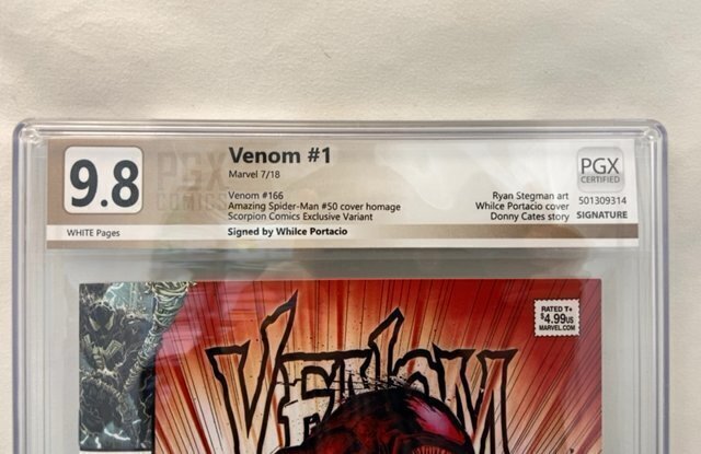 Venom #1 (2018) Variant PXG 9.8 NM/MT Signed by Whilce Portacio! Awesome cover!