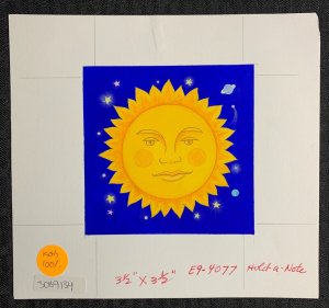 HOLD-A-NOTE Yellow Sun with Face and Stars 7.5x7 Greeting Card Art #4077