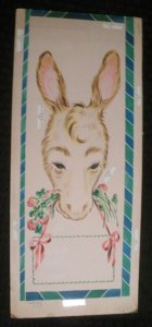 HAPPY BIRTHDAY Mule Donkey Kitten 2pcs 3-Panel 7.25x17 Greeting Card Art #B527