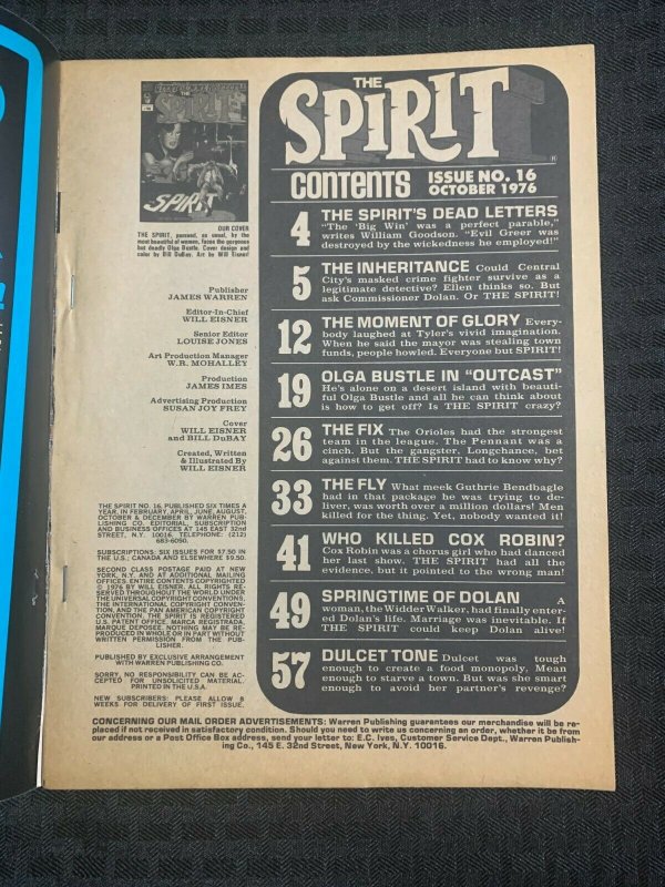 1976 THE SPIRIT Warren Magazine #16 by Will Eisner VG 4.0 Giant Summer Special