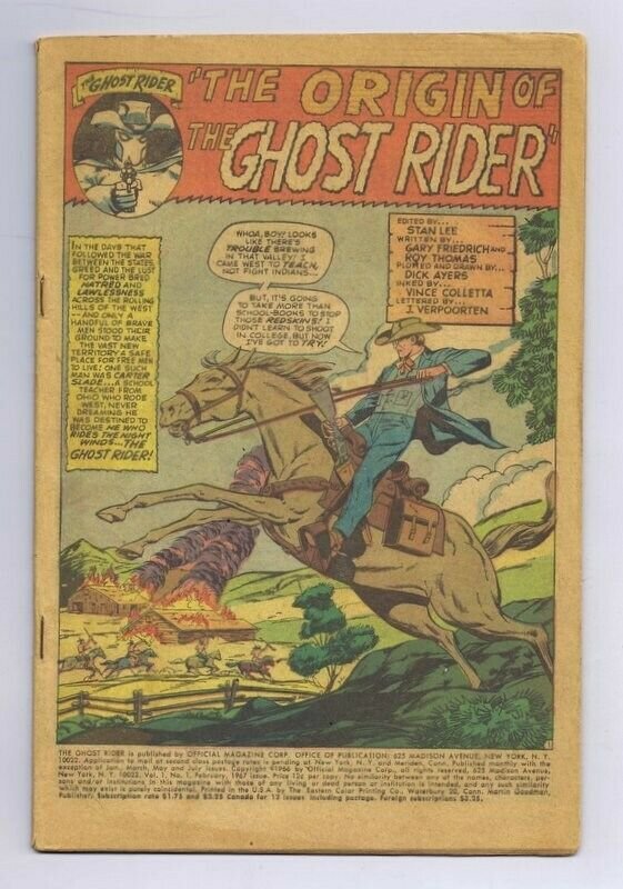 Ghost Rider #1 ORIGINAL Vintage 1967 Marvel Comics 1st Carter Slade