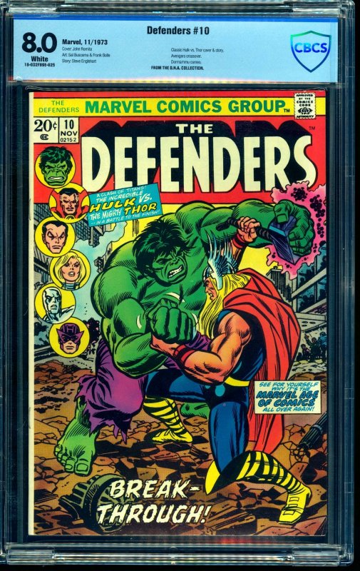 Defenders #10 CBCS VF 8.0 White Pages Marvel Comics