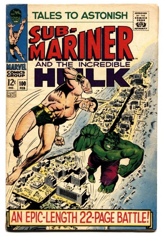 TALES TO ASTONISH #100 comic book -HULK-SUB-MARINER-CLASSIC COVER-MARVEL