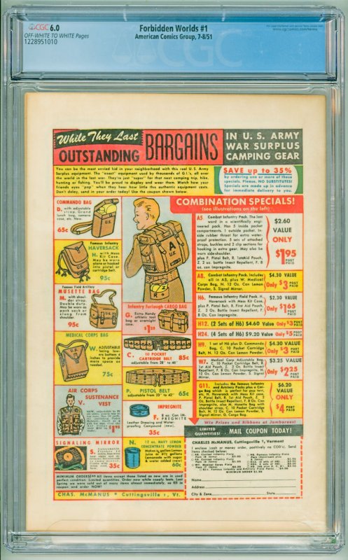 Forbidden Worlds #1 (1951) CGC 6.0! OWW Pages!