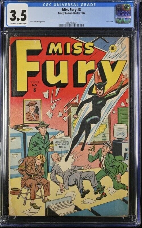 (1946) MISS FURY #8 CGC 3.5! Last Issue! Schomberg Cover! Classic Golden Age!