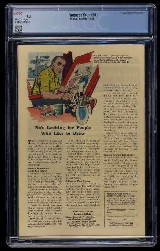 Fantastic Four #20 CGC VF- 7.5 White Pages 1st Appearance Molecule Man!