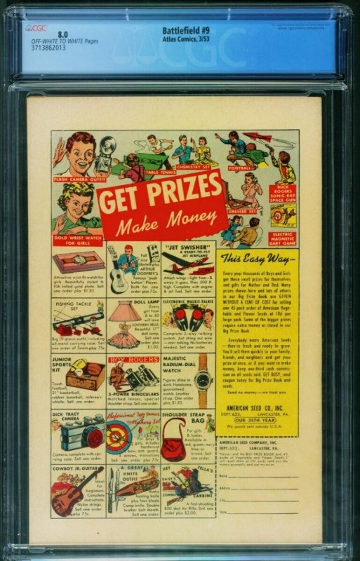 Battlefield #9 CGC 8.0 1953-Atlas Korean War comic 3713862013