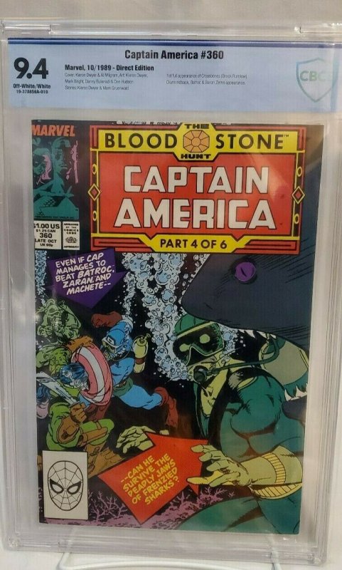 Captain America #360 - CBCS 9.4 - NM - OW/W - 1st Full CROSSBONES!