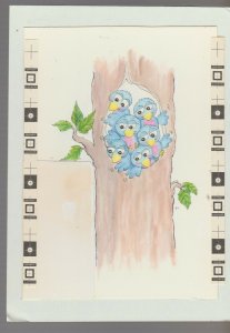 WOOD WE FORGET YOUR BIRTHDAY Cartoon Birds & Tree 6.5x9 Greeting Card Art #B8034