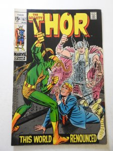 Thor #167 (1969) VG+ Condition centerfold detached bottom staple