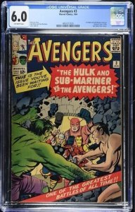 Avengers #3 1964 Marvel Comics CGC 6.0 1st Hulk and Sub-Mariner team-up