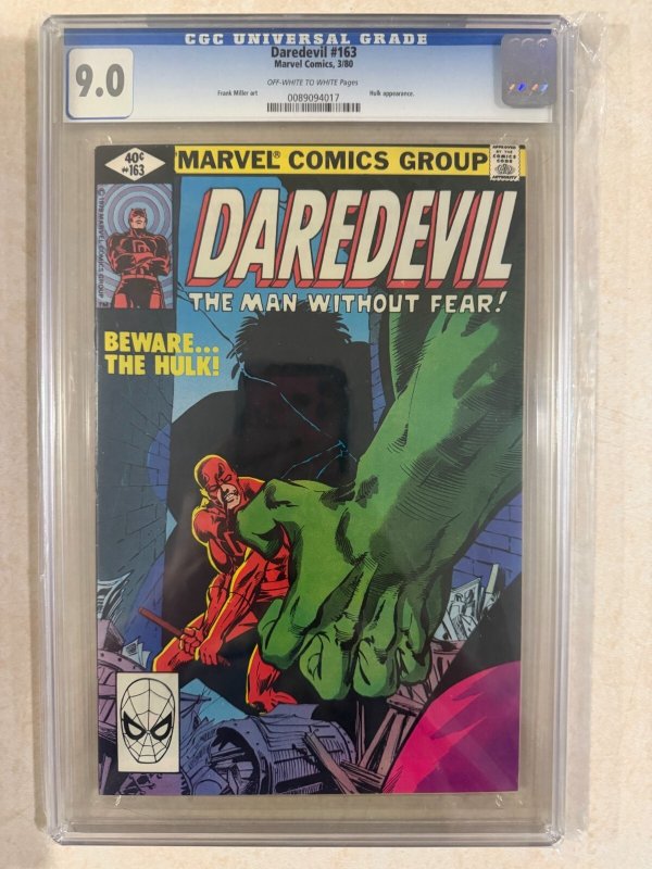 Daredevil #163 CGC 9.0 OWW Marvel 1980 Frank Miller Art Hulk Appearance