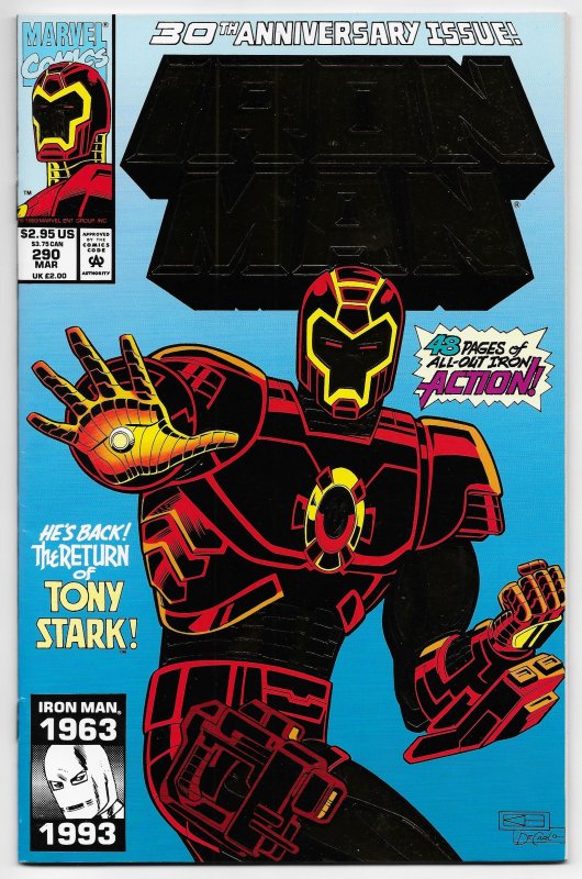 Iron Man #290 Gold Foil Embossed Cvr | 1st App Telepresence Armor (1993) ITC336