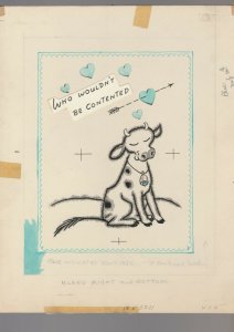 Vintage VALENTINE Cow w/ Blue Hearts 8x10 #3211 Greeting Card Art 2pcs