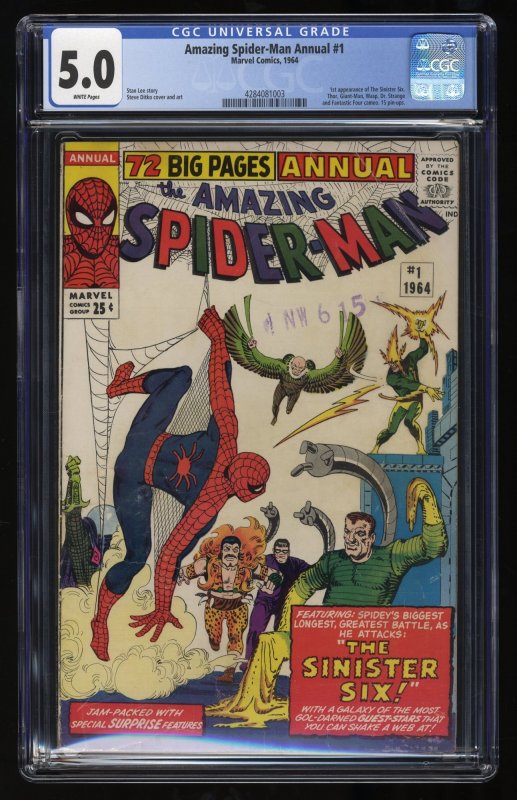 Amazing Spider-Man Annual (1964) #1 CGC VG/FN 5.0 White Pages 1st Sinister Six!