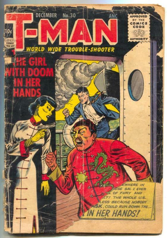 T-Man #30 1956- Asian menace- low grade comic 