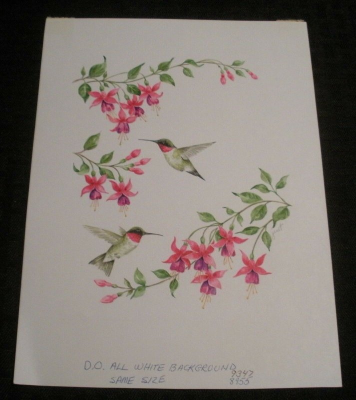 HUMMINGBIRDS w/ Pink Flowers 7x9.5 Greeting Card Art #8955