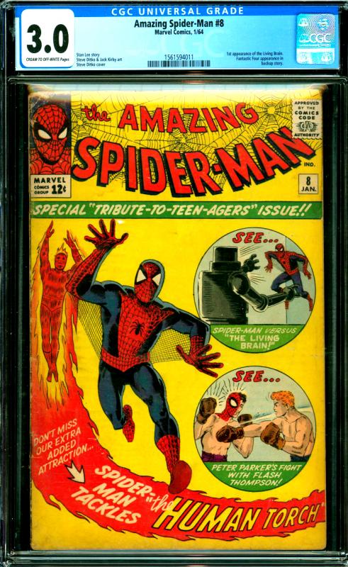 Amazing Spider-Man #8 CGC Graded 3.0 1st Living Brain, Fantastic Four App.