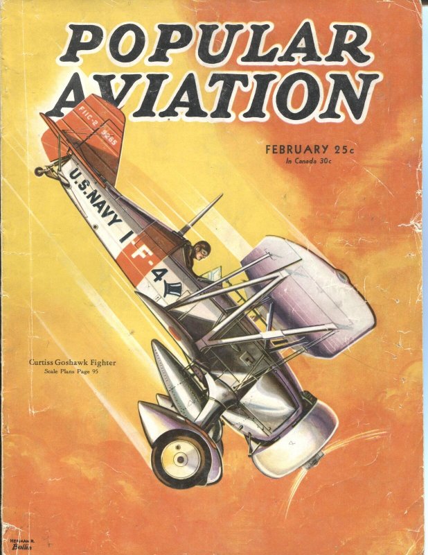 Popular Aviation FEB/1934--ROSCOE TURNER-attack-aviation stunts-WW1-pulp thri...