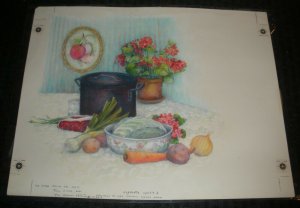 RECIPE CARD Dinner Table w Cabbage Vegetables Pot 14x11 Greeting Card Art #14088