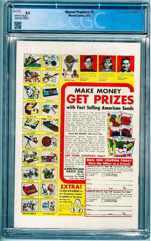 Marvel Premiere #2 (1972) CGC 8.5! White Pages! Warlock!