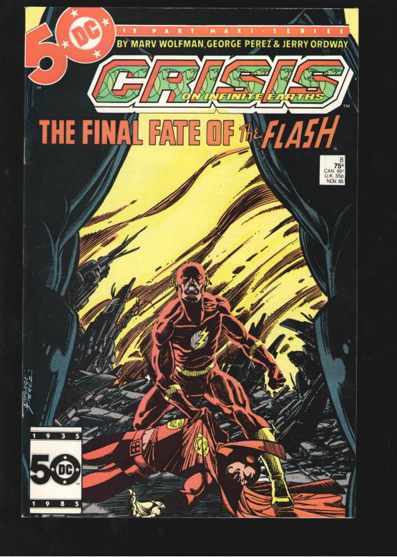 Crisis on Infinite Earths #8 VF/NM 9.0 Death of the FLASH! Stunner!