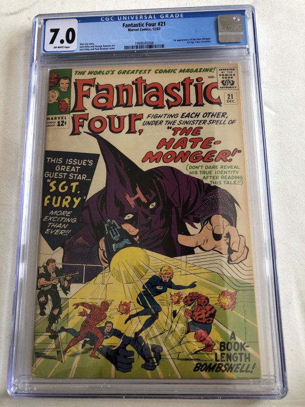 Fantastic Four 21,CGC 7,Hitler app/Sgt Fury 1stXover!