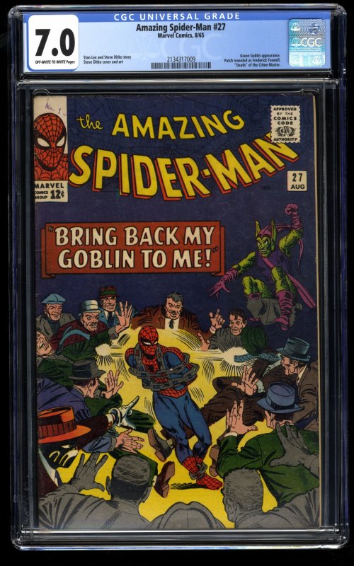 Amazing Spider-Man #27 CGC FN/VF 7.0 Off White to White Green Goblin!