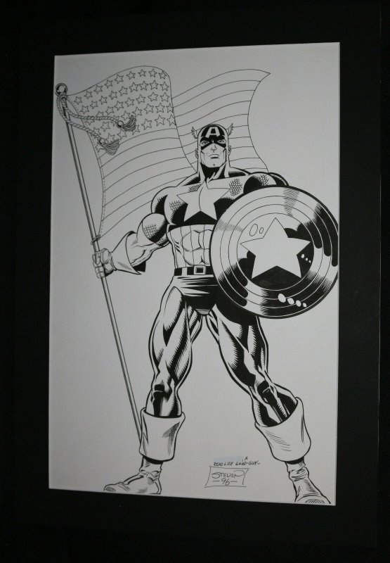 Captain America Full Figure Commission - 1996 Signed art by Steven Butler