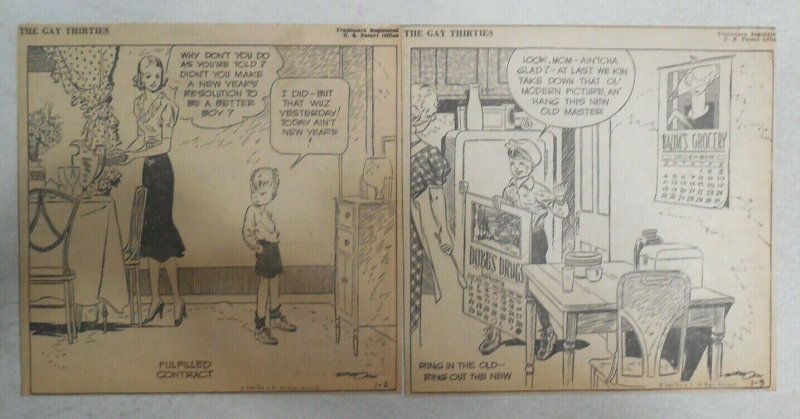 (312) The Gay Thirties Panels by Hank Barrow 1939 Size 6 x 6 inches AP Strip