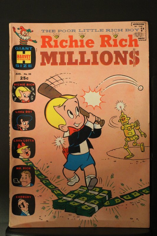 Richie Rich Millions #30 (1968) High-Grade VF Baseball with Robot Pitcher Wow!