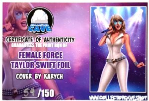 TAYLOR SWIFT FEMALE FORCE KARYCH ART COVER TRADE DRESS & FOIL VIRGIN SET W/COA