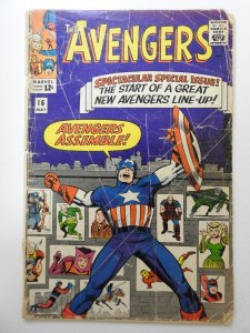 The Avengers #16 GD Cond 1 1/2 in tear front cover, cover detached bottom staple