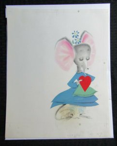 VALENTINES DAY Cute Mouse in Blue Dress & Heart 11x14 Greeting Card Art #V3809