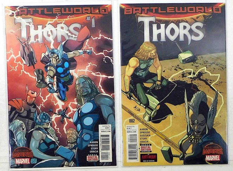Thors Lot of 2 #1, 2 (2015) Marvel Comics 1st Print Comic Books
