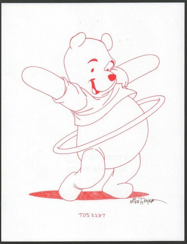 Winnie-the-Pooh Disney Red Ink Drawing - Pooh Hula Hooping TDS2297 by Mike Royer