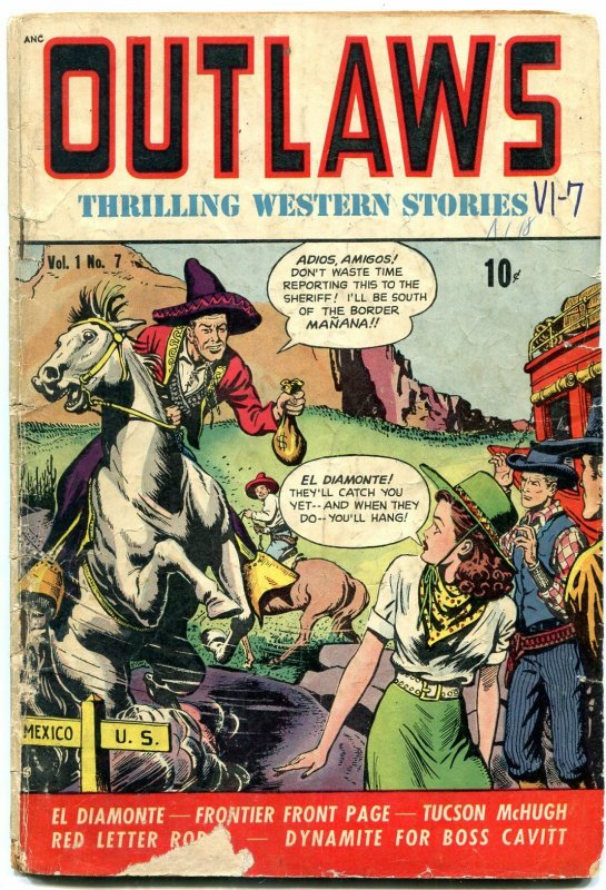 OUTLAWS #7 GRAHAM INGLES ART-VIOLENT WESTERN 1949 FR