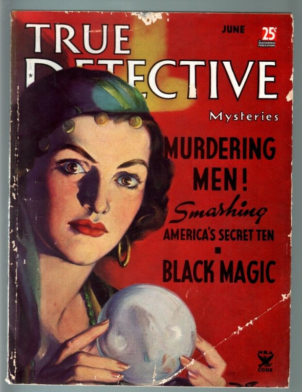 TRUE DETECTIVE MYSTERIES JUN 1935-CRYSTAL BALL-BLACK MAGIC-VOODOO-CRIME MAG G