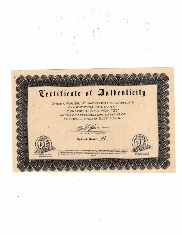 The Sensational Spider-Man #23 (2006) Signed By Artist w/COA / ID#061