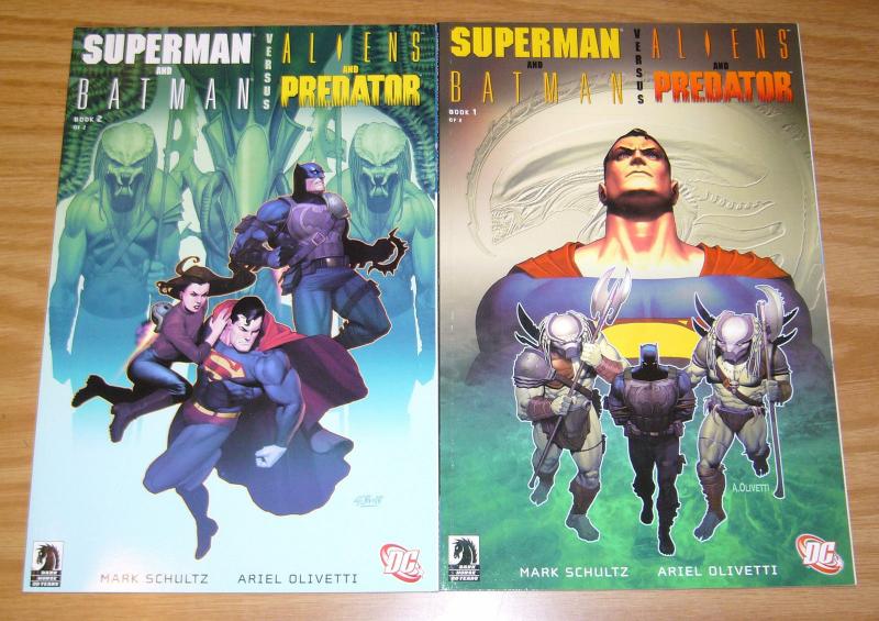 Superman & Batman vs Aliens & Predator #1-2 VF/NM complete series MARK SCHULTZ