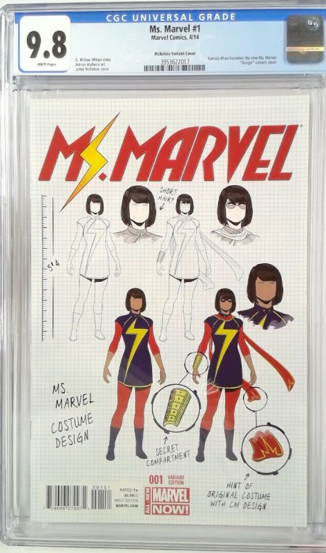 MS MARVEL 1 VARIANT 2014 MCKELVIE DESIGN CGC 9.8 KAMALA KHAN MS MARVEL (SLAB ...