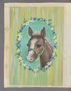 FATHERS DAY Painted Foal w/ Flower Wreath 6.5x8 Greeting Card Art #FD7630