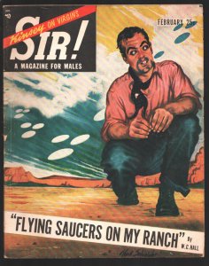 SIR!  2/1955-Flying saucer cover art & story-Sex change-Russia-guns-horse rac...